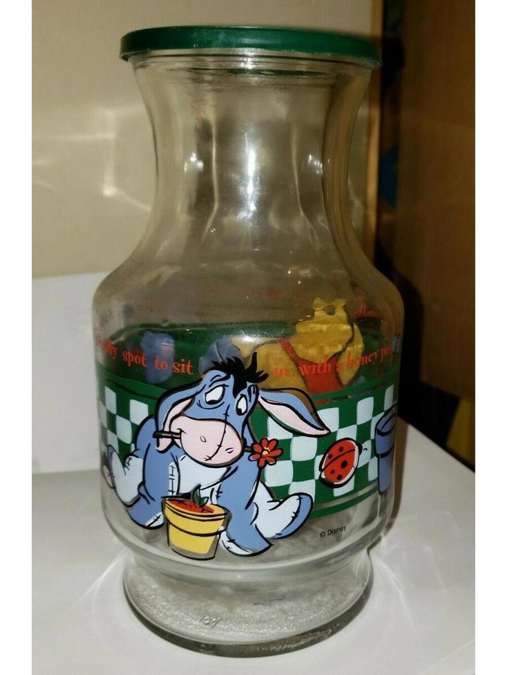 Vintage Winnie The Pooh Glass Jug With Lid Collectible Storage Jar - Picture 3 of 4